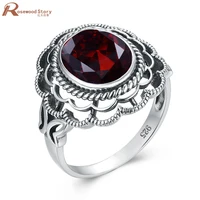 real 925 sterling silver rings flower simulated natural red garnet with ring for women gemstones original handmade fine jewelry