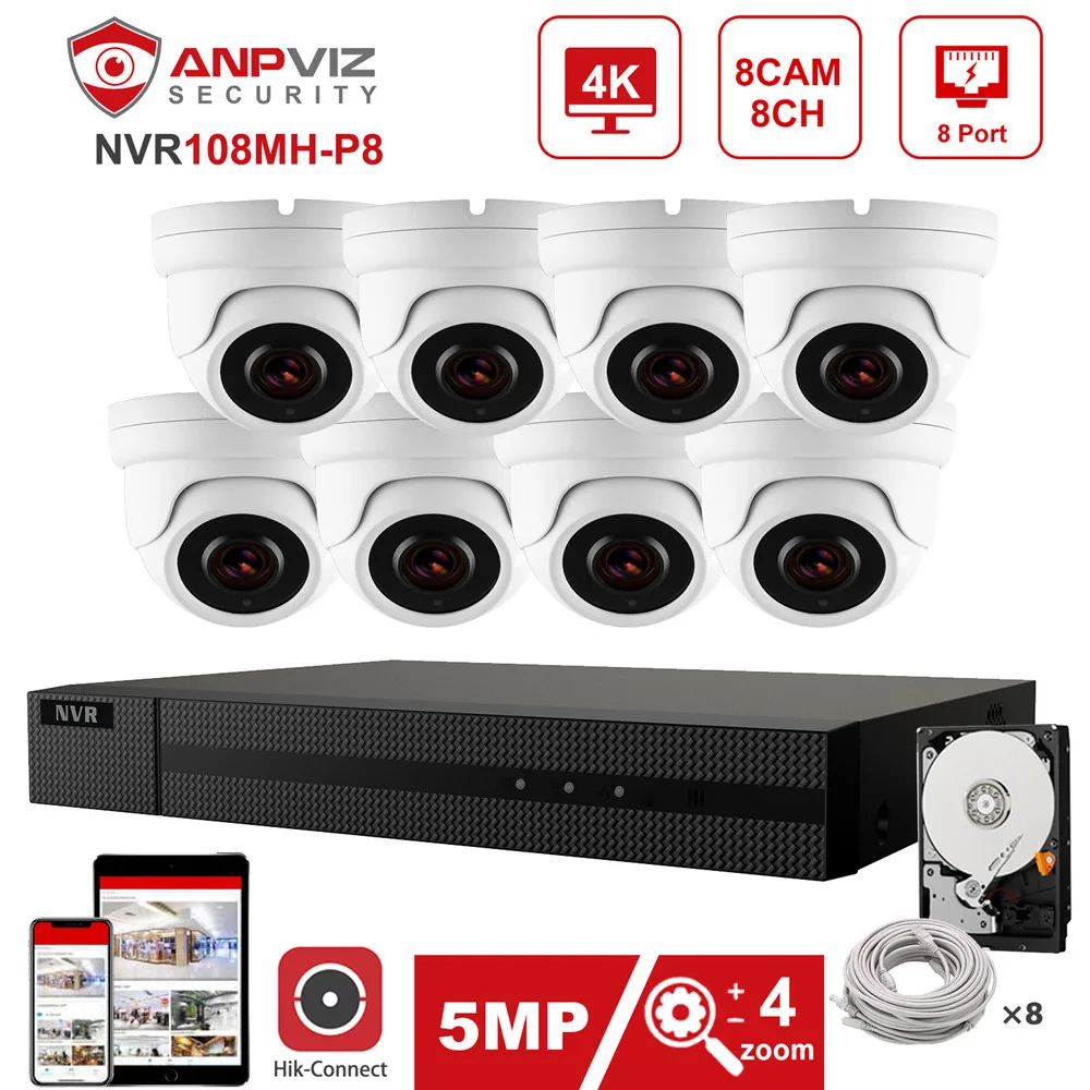 Hikvision OEM 8CH 4 к NVR 4/6/8 шт. 5MP 4X POE IP CCTV безопасности Камера Системы в помещении/на