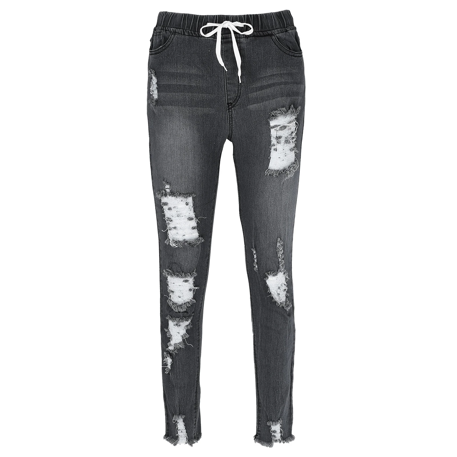

Женские узкие джинсы-карандаш с завышенной талией, рваные джинсовые брюки с необработанным подолом в готическом стиле панк-и готическом ст...