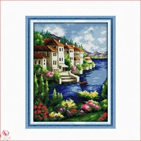 beautiful coastal landscape flowers patterns counted 11ct 14ct diy cross stitch sets embroidery needlework home decoration