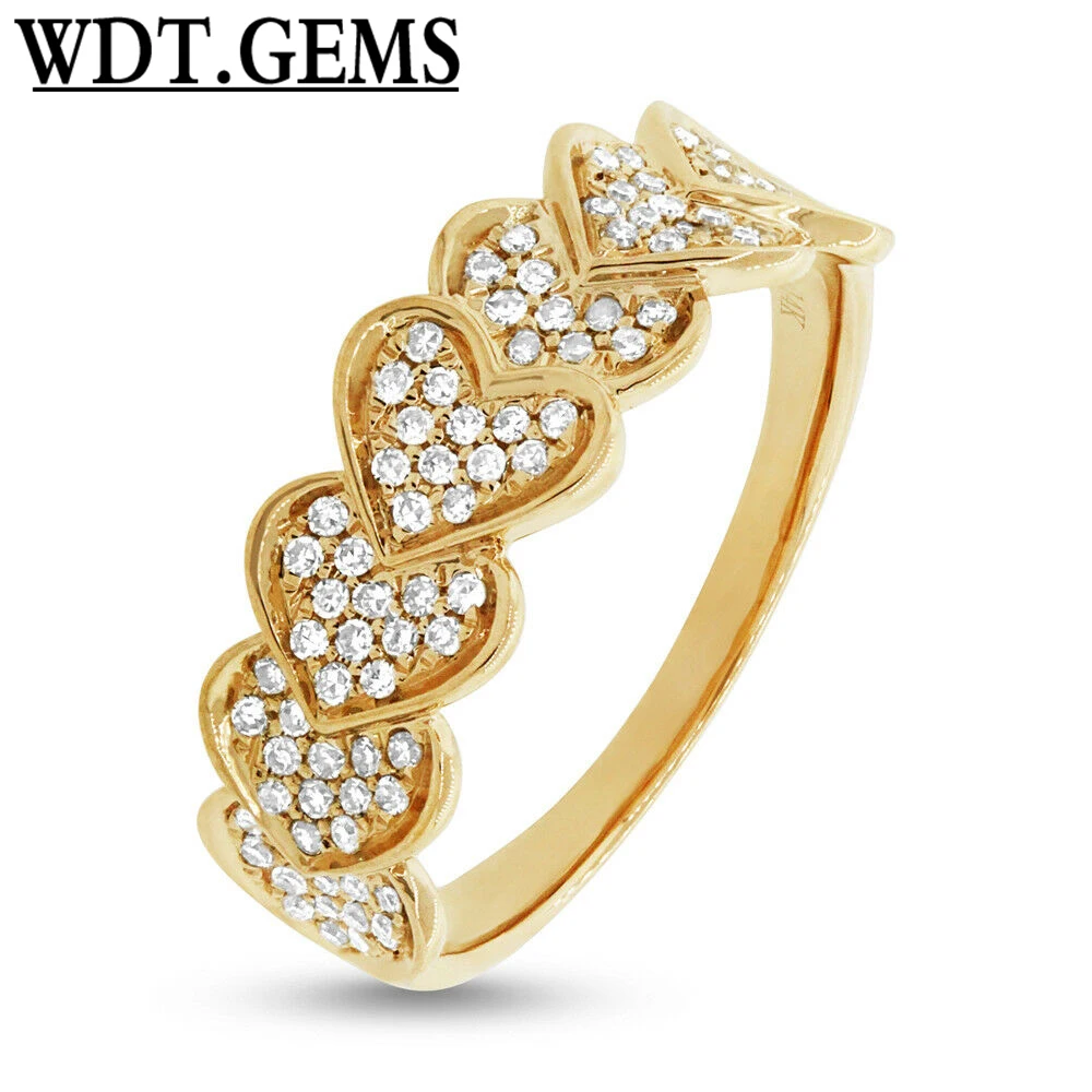 

0.30 CT 10K Yellow Gold Natural Round Diamond Pave Hearts Fashion Band Ring