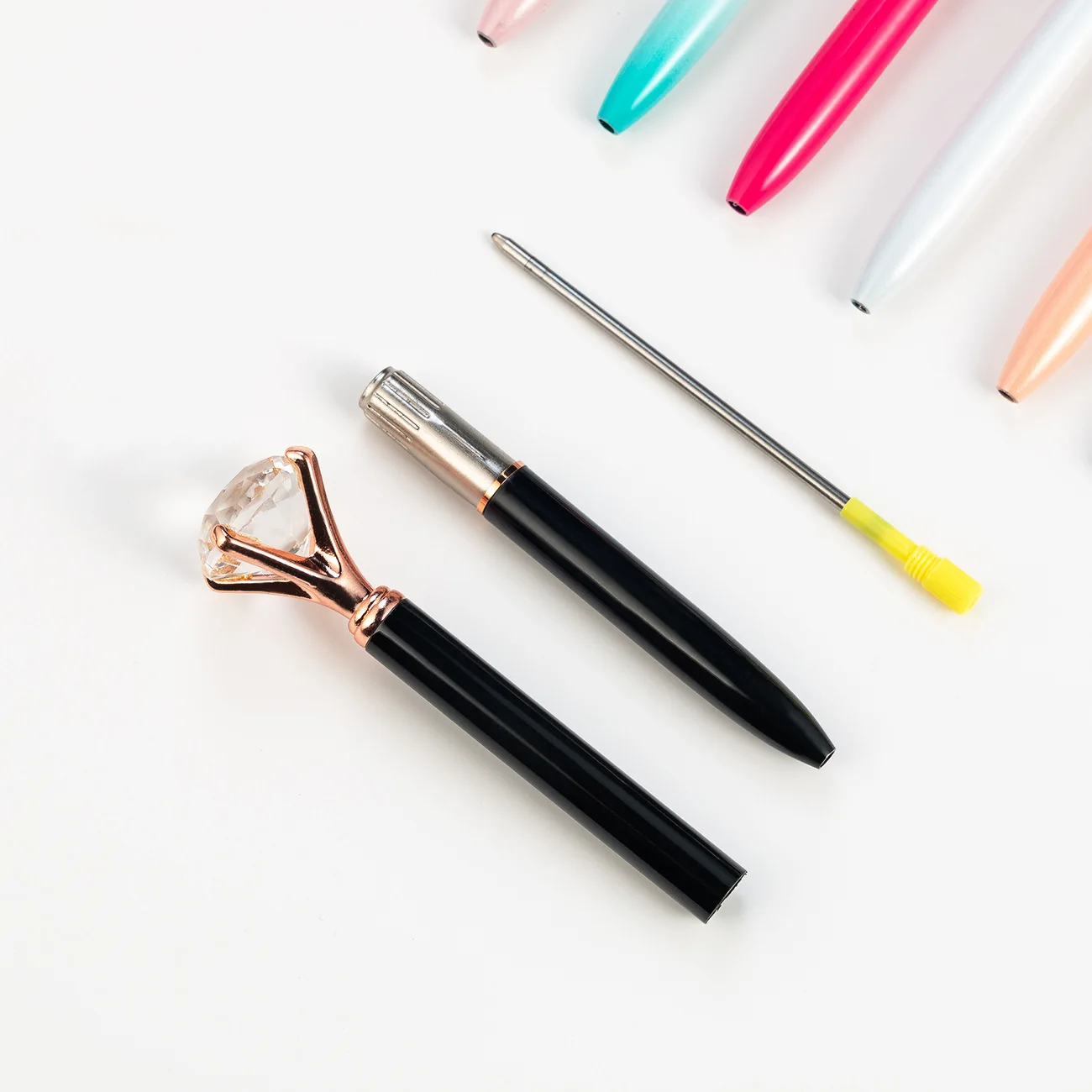 

22 Color Big Diamond Crystal Pen Gem Ballpoint pens ring wedding Metal BallPen Kawaii Magical Pen Fashion School Office Supplies