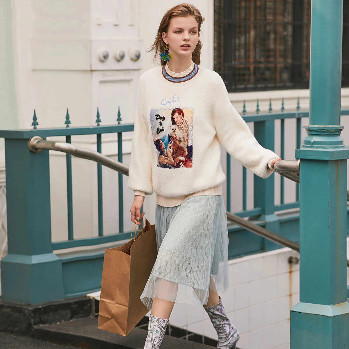 Vero Moda новая зимняя Печать Свободный свитер с высоким воротником | 319413523 - Цвет: Eggnog