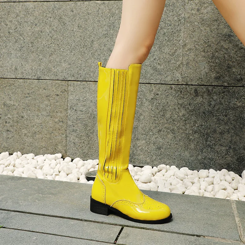 Женские сапоги до колена FEDONAS модные вечерние из лакированной кожи зимние теплые