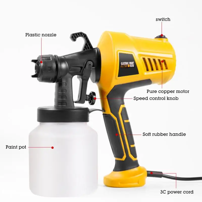 

400W Electric Spray Gun 3 Nozzle Sizes Household Paint Sprayer Flow Control Airbrush Easy Spraying Disinfectant Water Alcohol