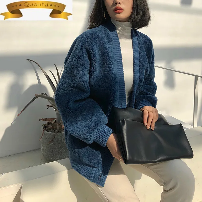 

Женское меховое пальто с натуральным мехом стрижки овец зимние пальто для женщин в Корейском стиле Модные 100% шерстяной жакет для женщин в а...