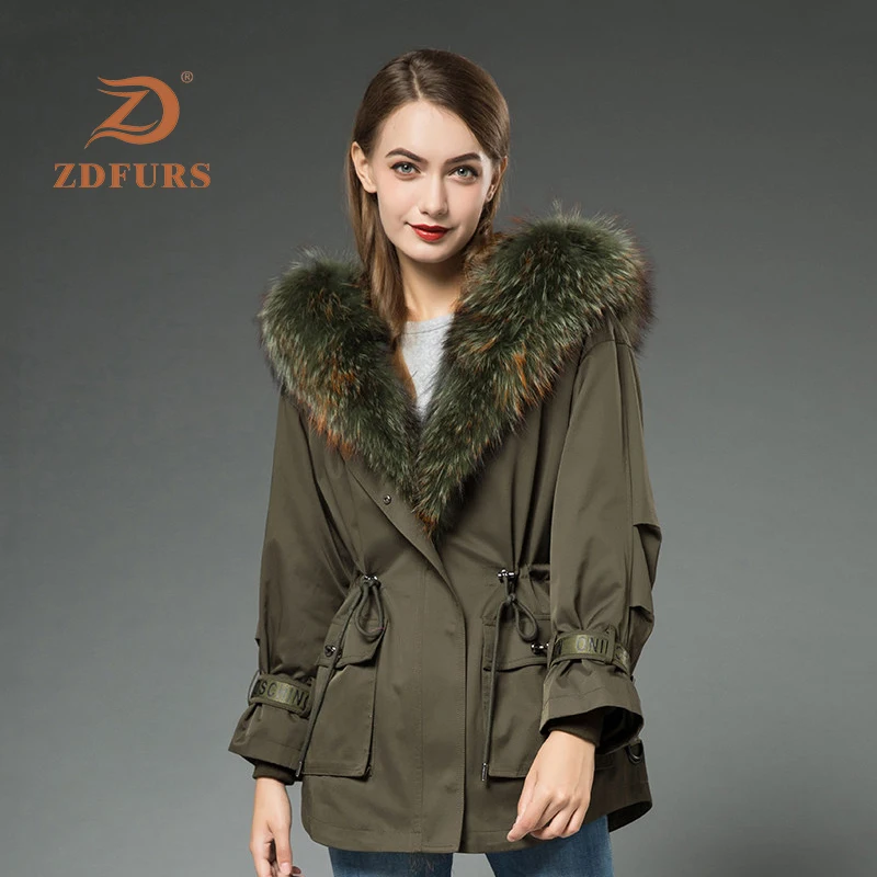 ZDFURS * 2019 парка из натурального меха кролика Рекс женская зимняя короткая куртка с