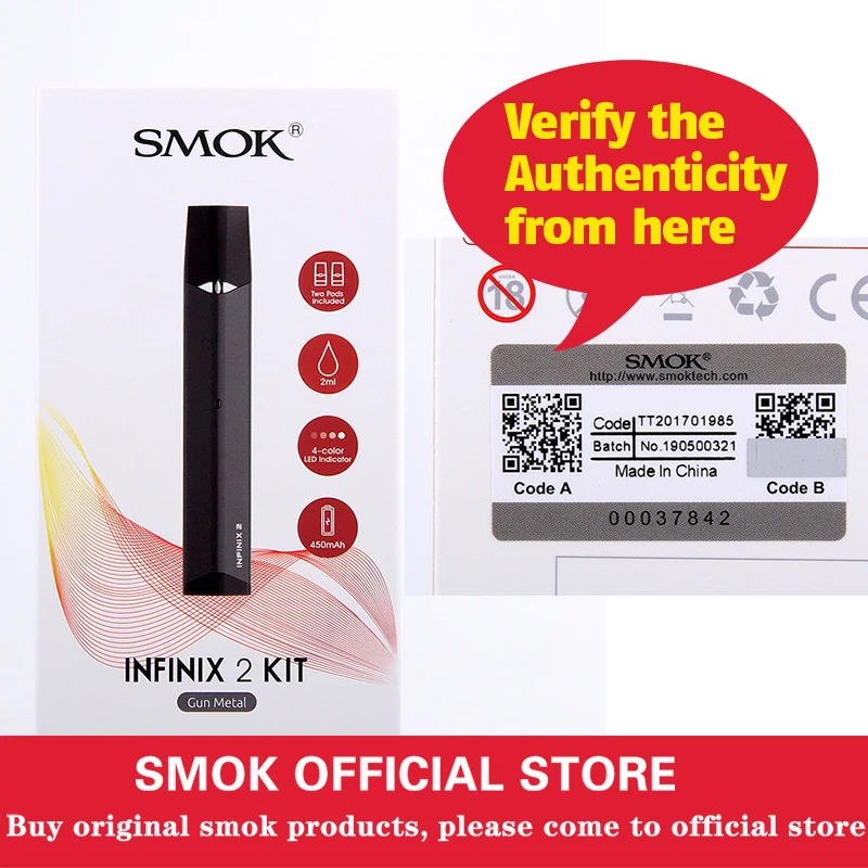 Электронная сигарета SMOK infinix 2 Kit со встроенным аккумулятором 450 мАч кальян мл pod