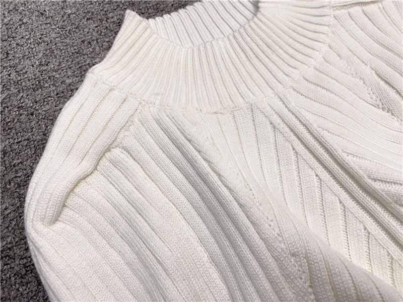 

Women Half Turtleneck Sweater Ladies 2021 New Puff Sleeve Ribbed Knitted Pullover Top Female Jumper Knitwear