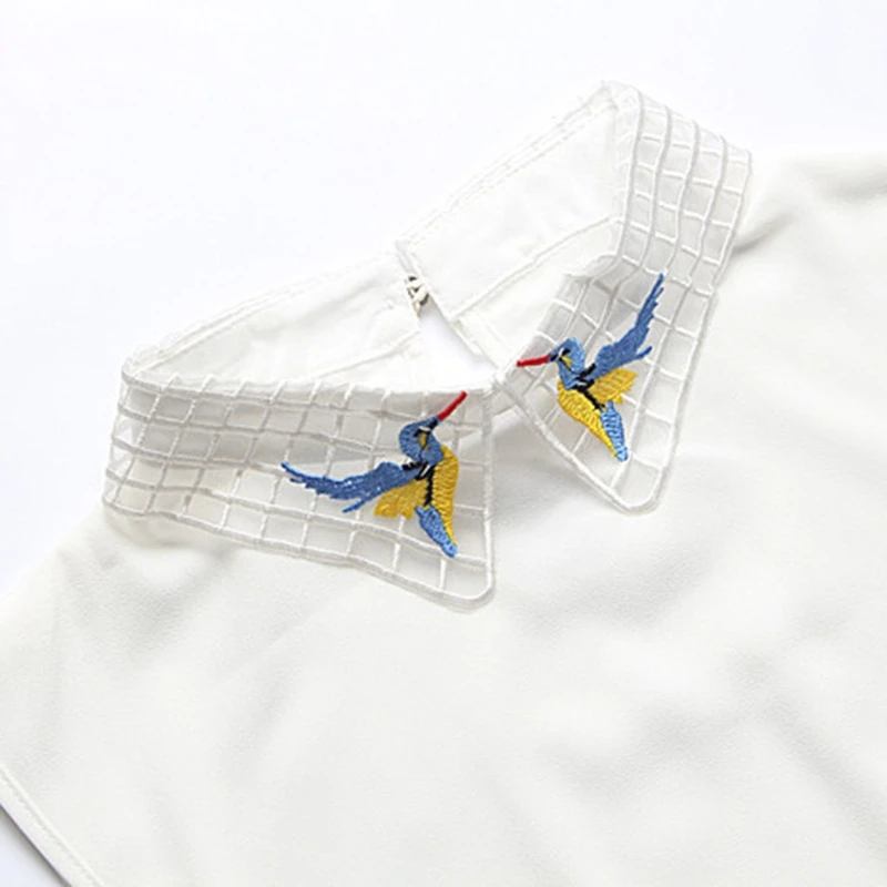 

Women Bird Embroidery Hollow False Collar Adjustable Elastic Fake Stand Neck
