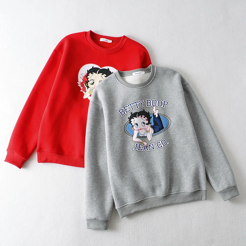 

New 80s 90s Vintage Hoodie Betty Boop Cartoon Print Teen Girls Pullover Autumn Winter Hoodies Plus Size Loose Women Sweatshirts