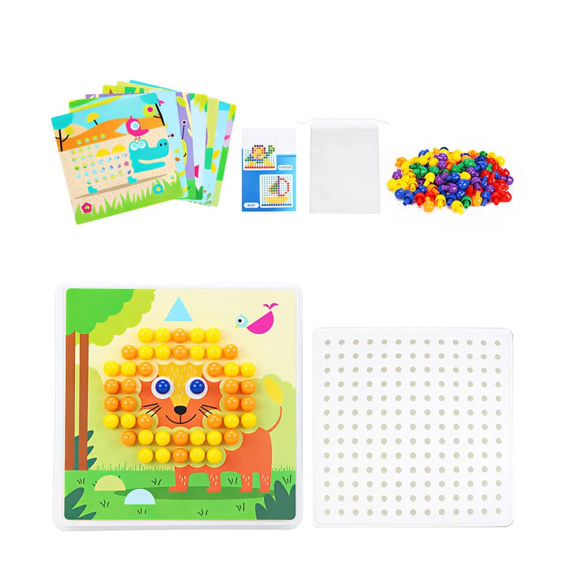 

DIY Educational Toys 3D Mushroom Nail Intelligent Puzzle Games With Wood Storage Box Mosaic Peg Board Jigsaw Puzzle Kids Gift