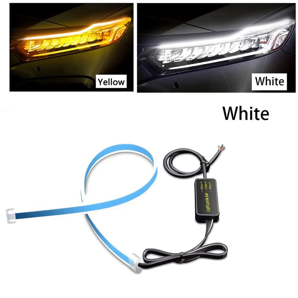 White-Yellow 2X ультратонкая Автомобильная DRL светодиодная лента, дневной ходовой светильник, автомобильная Поворотная сигнальная направляющая лента, головной светильник в сборе, DRL полоса - Цвет: White-Yellow