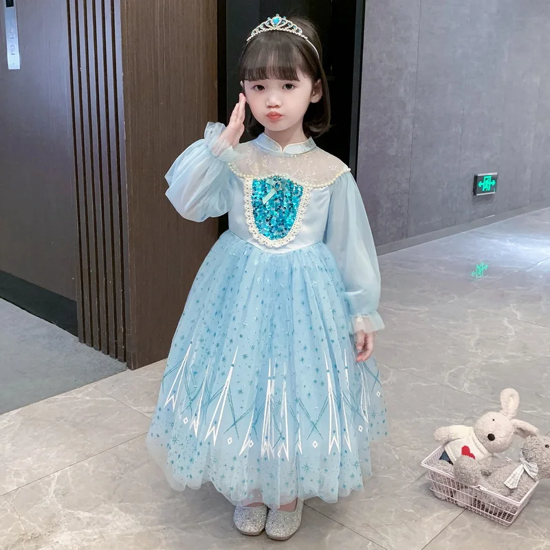 Снежная королева платье для девочек замороженный 2 костюм Хэллоуин детское синее