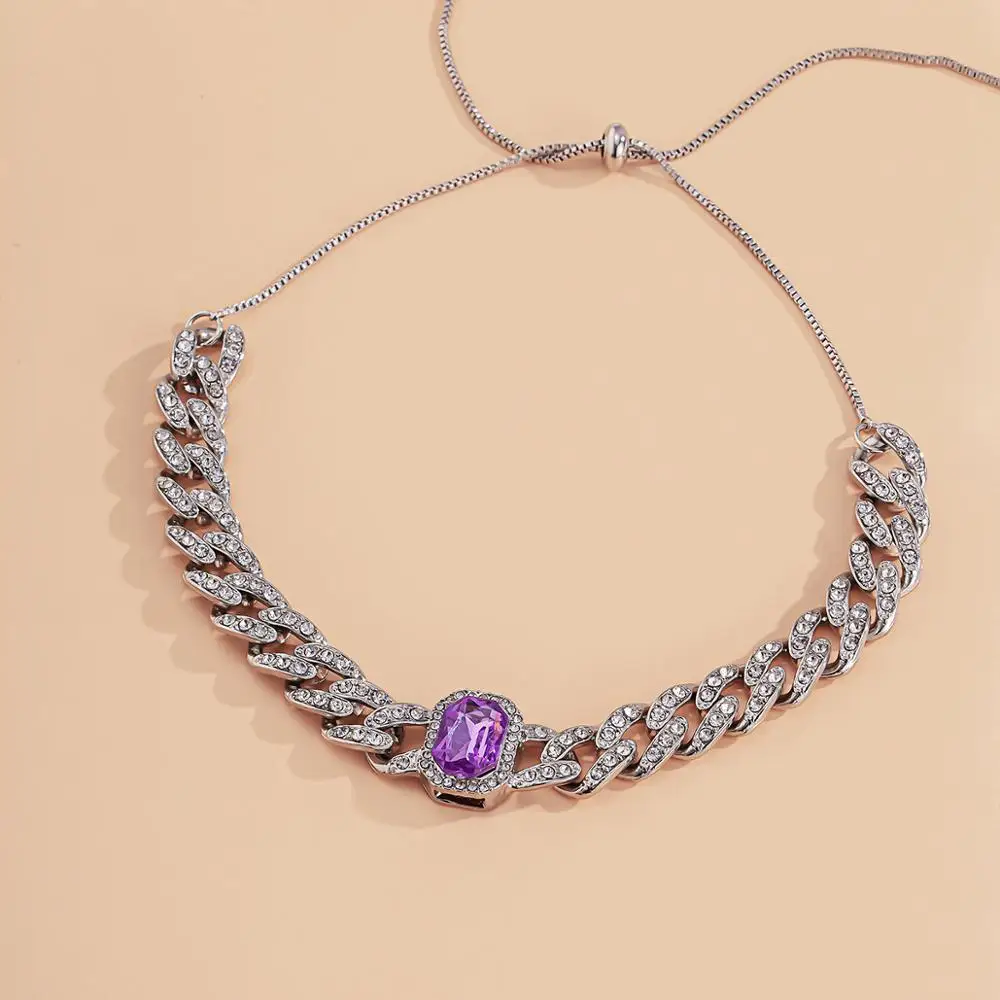 

Salircon Charm Luxury Rhinestone Pendant Choker Necklace Kpop Crystal Miami Cuban Chunky Chain Necklace for Women Jewelry Gift