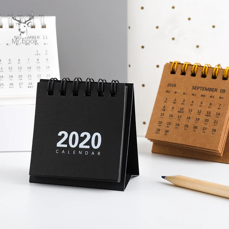

2020 Retro Kraft Paper Coil Calendar DIY Mini Desk Calendars Daily Schedule Planner 2019.09-2020.12 Office Decoration Calendar