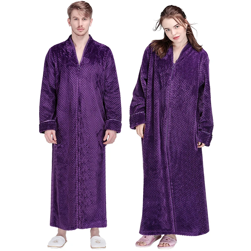 Men's Extra Long Thermal Flannel Bath Robe with Zipper - Plus Size, Thick and Warm Coral Fleece Bathrobe for Women and Men, Winter Robes for Men's Dressing Gown image 6