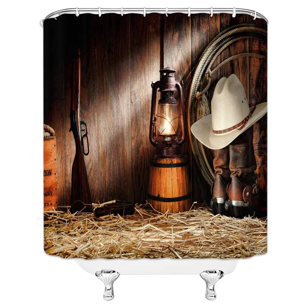 Стиль Вестерн Ковбойские занавески для душа Rodeo ковбойские ботинки шляпа
