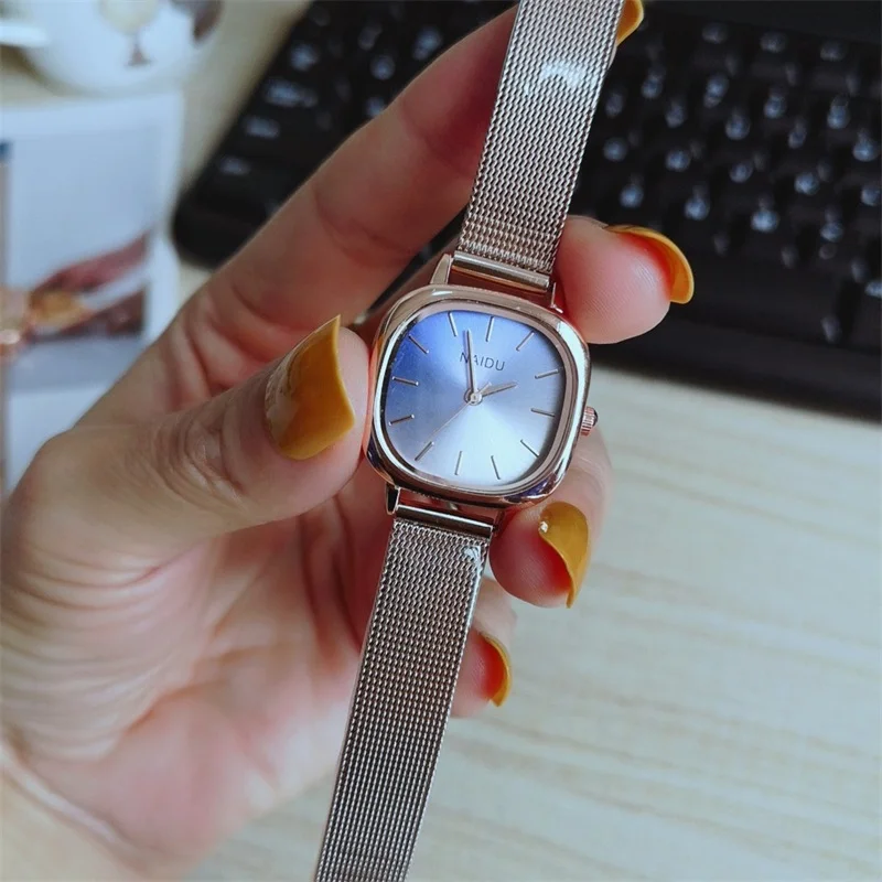 

Rose Gold Women Fashion Watches Minimalist Square Ladies Wristwatches Simple Stainless Steel Mesh Strap Woman Quartz Clock