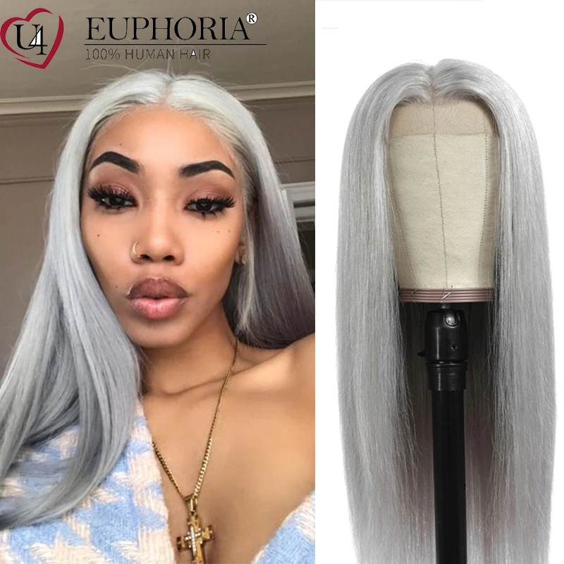 

Silver Straight Human Hair Lace Wigs Burg Brown Brazilian 9A Remy 100% Human Hair 13x4 4x4 Lace Closure Frontal Wigs Euphoria