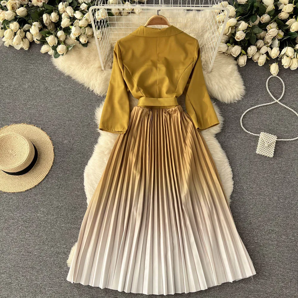 Женское плиссированное платье ALPHALMODA элегантное градиентное Платье До Колена с