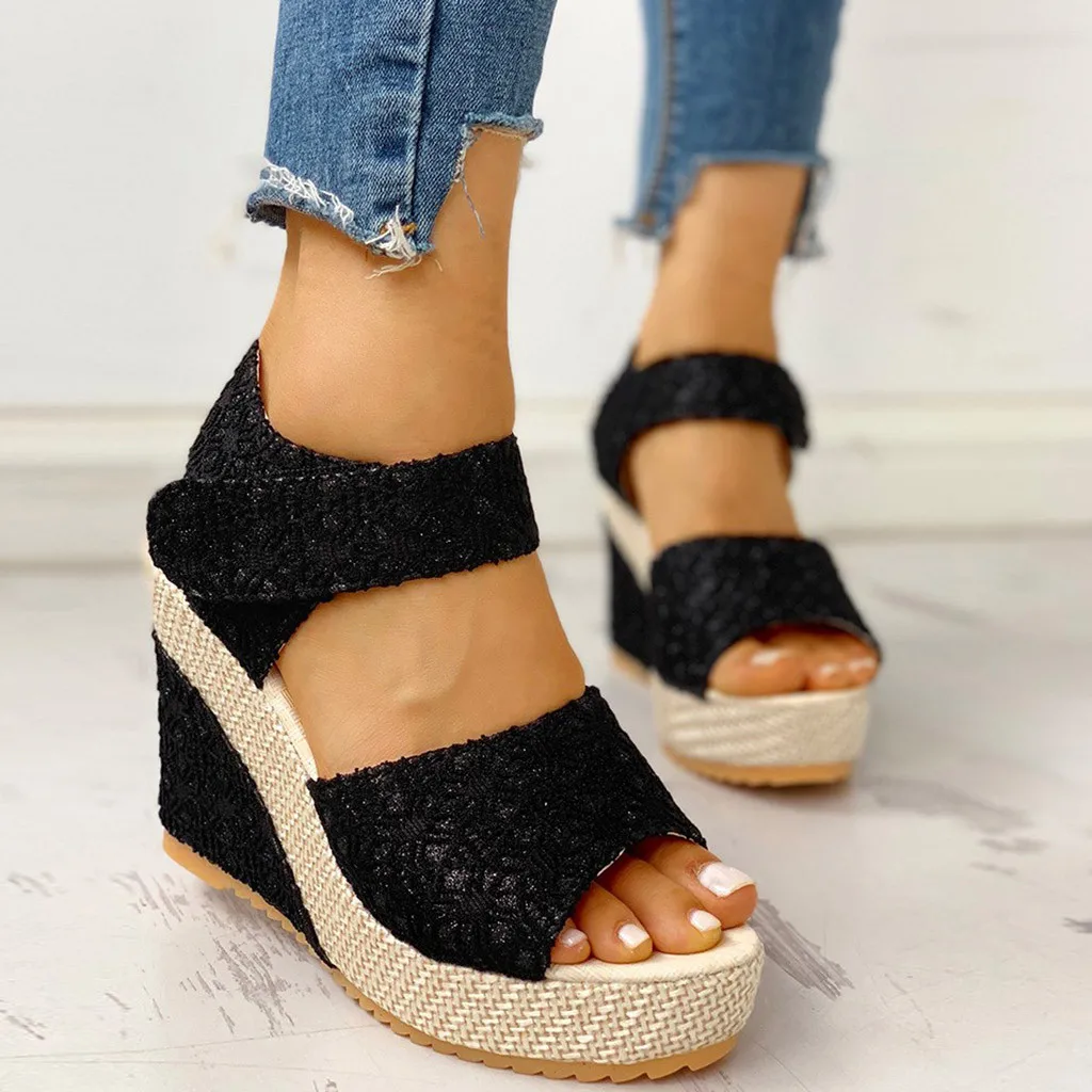 2020 fashion INS Hot Lace Leisure Women Wedges Heeled Shoes Summer Sandals Party Platform High Heels Woman | Обувь