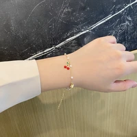 sweet jewelry cherry charm bracelet 2021 new design golden plating simulated pearl chain bracelet for women gifts wholesale