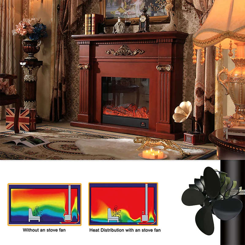 

Wall Mounted 4 Blades Heat Powered Stove Fan Eco Fireplace Fan Wood Burner Quiet Energy Saving Home Efficient Heat Distribution