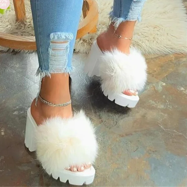 

2020 New Fashion Women Sandals Chunky Heel Platform Flip Flop Slip-On Plain Summer Transparent Heels Slippers Sandalias Mujer