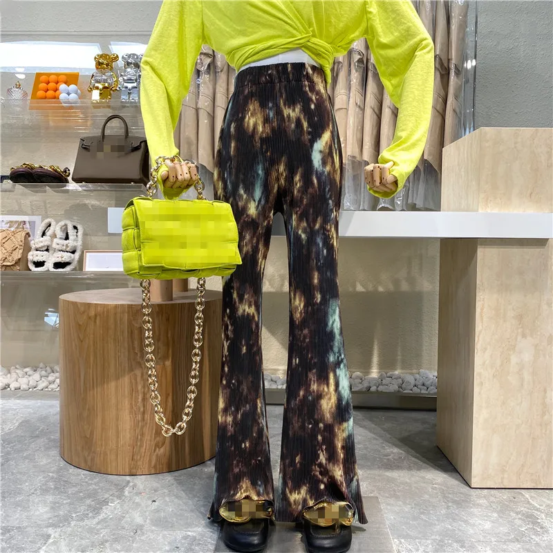

Niche Design Pleated High-waisted Tie-dyed Print Slim Floor-length Pants With Retro Versatile Casual Wide-leg Pants