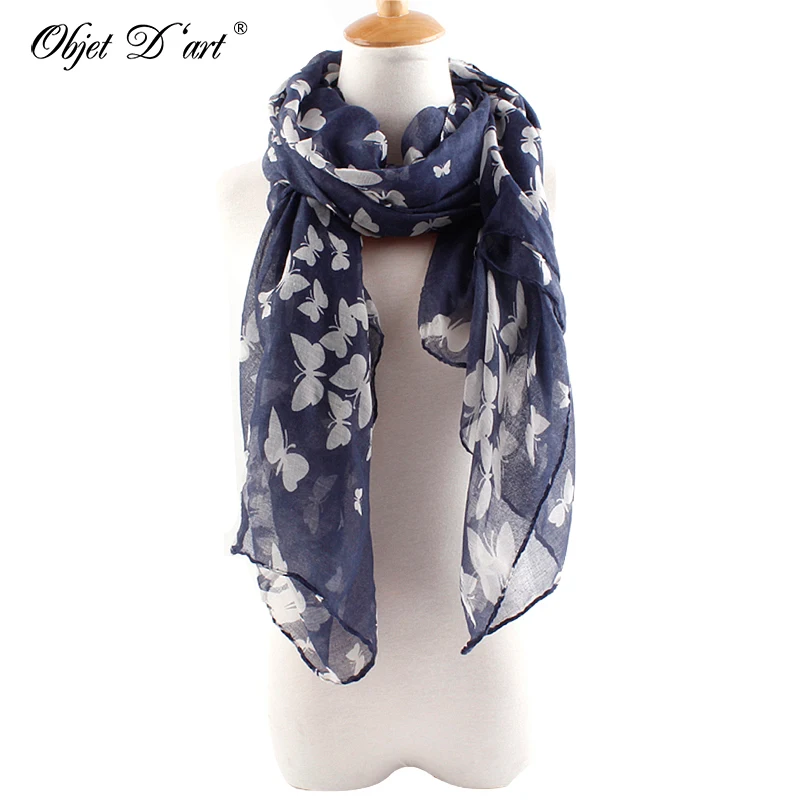 Оптовая Новая Мода Женщины бандана Бабочка Печати Мягкий Длинный Шарф Хлопка