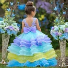 Платье из пышного тюля облако для девочек платье для маленькой принцессы; Вечерние и Свадебное платье с цветочным узором для девочек Дети платьице От 1 до 14 лет