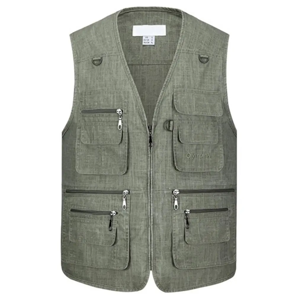Мужской льняной ультратонкий жилет для рыбалки с несколькими карманами