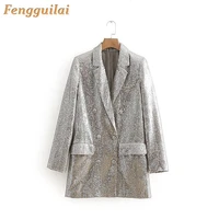 fengguilai double breasted blazer sequins club blazer long sleeve suit coat jacket chic women blingbling blazers female 2019