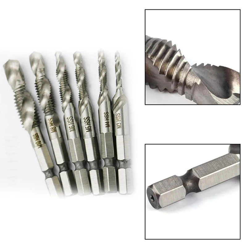 

6Pcs M3-M10 Hex Shank Titanium Plated HSS Screw Thread Metric Tap Drill Bits Wholesale&DropShip