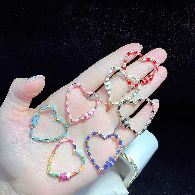 4PCS, Rainbow Color Heart Shaped Enamel Screw Clasp Fashion Jewelry Clasp, Accessories