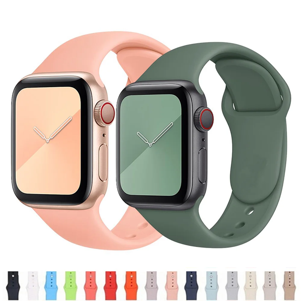 

Ремешок силиконовый для Apple Watch band 44 мм 40 мм 42 мм 38 мм, резиновый браслет для наручных часов, аксессуары для Iwatch 3 4 5 SE 6 7