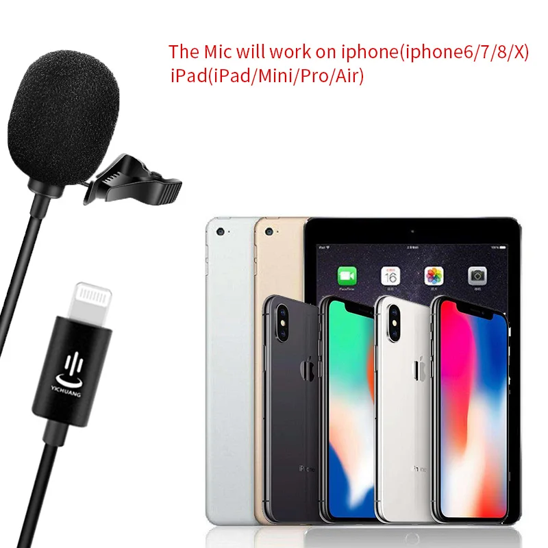 YICHUANG профессиональный мини микрофон с разъемом Lightning 1 5 м для iPhone Ipad зажимом