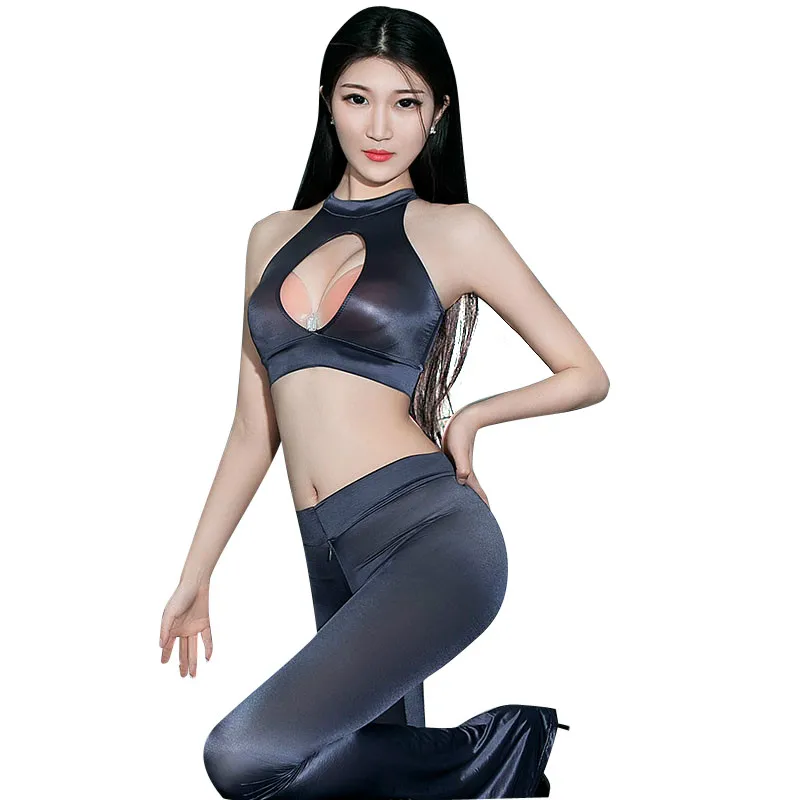 Женский нейлоновый глянцевый сексуальный комплект нижнего белья Прозрачный