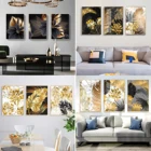 Минималистичная Картина на холсте в скандинавском стиле с изображением золотых листьев, настенный художественный плакат, роспись, роспись, декор для гостиной
