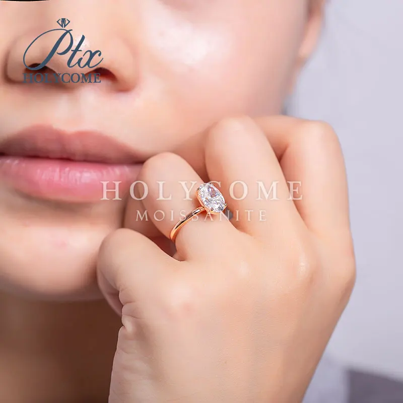 

18k yellow gold wedding ring D VVS1 enternity band Christmas ring gift oval moissanite custom ring supplier factory direct sale