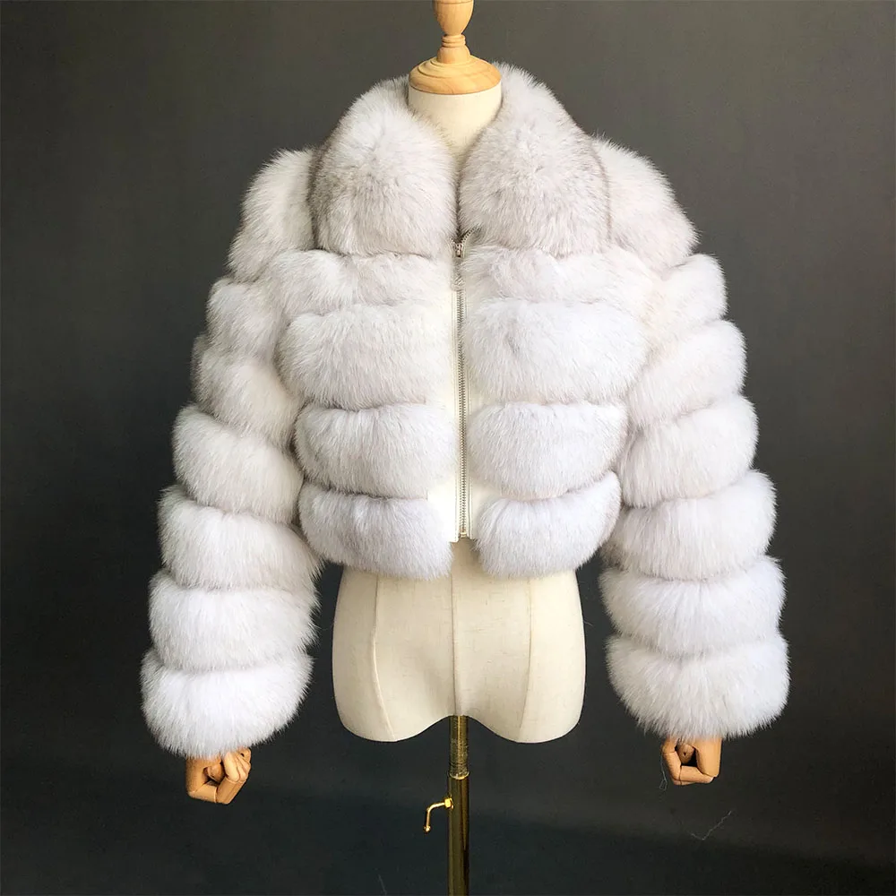 natural blue fox fur Новое поступление Женская Шуба из натурального Лисьего меха Короткая Стильная приталенная модная куртка с натуральным мехом на молнии - Цвет: natural blue fox fur