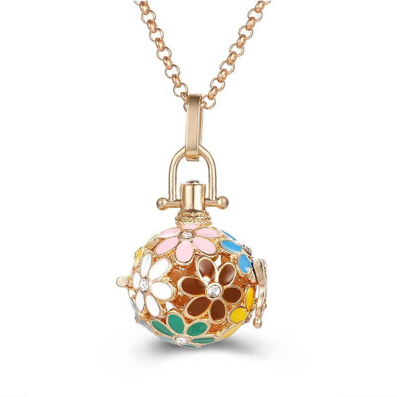 

2021 Mexico Music Ball Flowers Pendant Vintage Colorful Painted Aroma Necklace Essential Oil Diffuser Lockets Pregnancy Jewelry