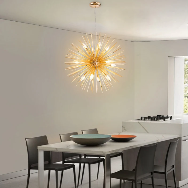 

Modern Led Gold ALUMINUM Pipe Radiation Sphere Chandelier Art Personality Design Living Room Restaurant Study Pendant lights