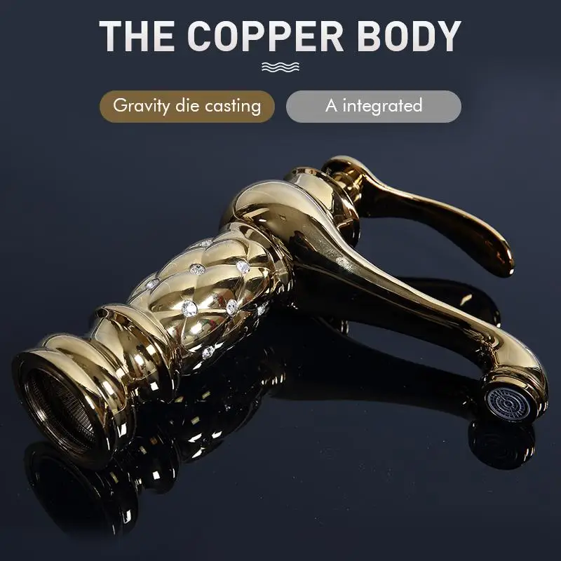 

Смесители для ванной комнаты, Классический Латунный Алмазный смеситель с одной ручкой, кран горячей и холодной воды Gold Crystal, смесители для р...