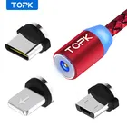 Магнитный кабель TOPK R-Line со светодиодной подсветкой, кабель Micro USB и USB Type-C, Магнитный зарядный кабель для iPhone X, 8, 7, 6 Plus, телефонные кабели USB C, Красный