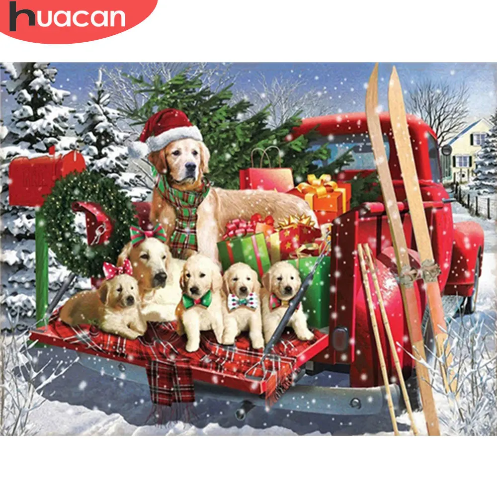 

HUACAN 5d Diamond Painting Christmas Dog Full Square/Round Diamond Embroidery Animal DIY Mosaic Needlework Home Decor