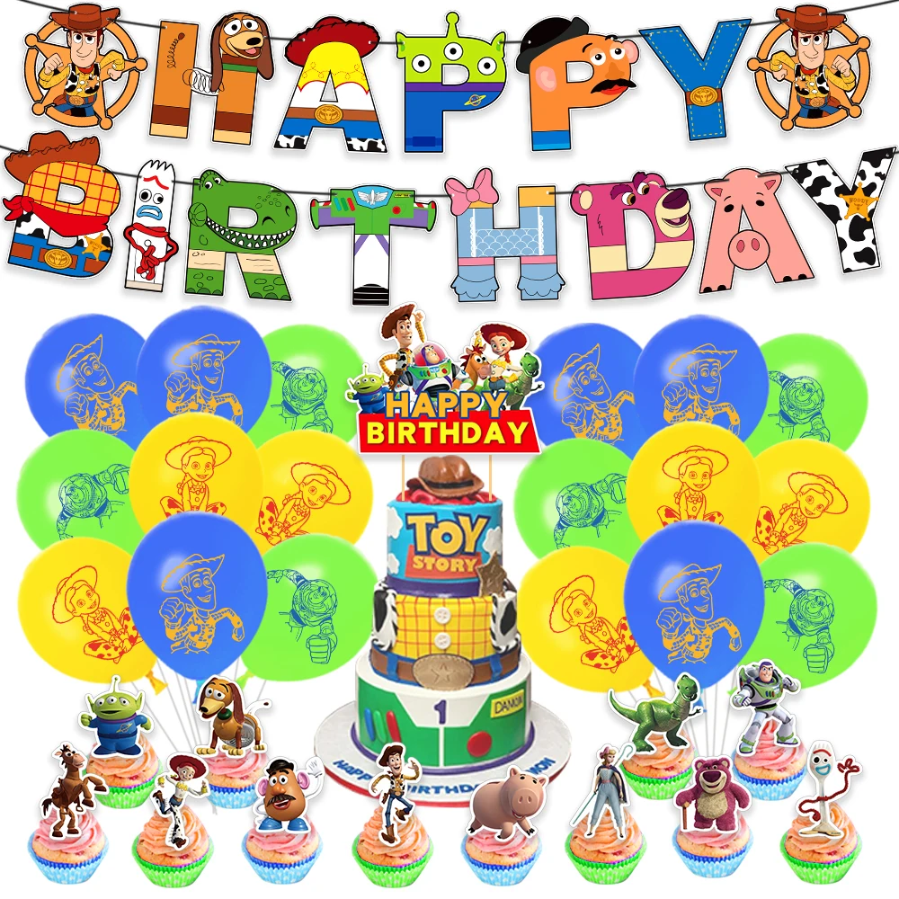 

Disney Toy Story Balloons Boys Girls Birthday Party Decoration Happy Birthday Banner Cake Topper Baby Shower Decoration Supplies