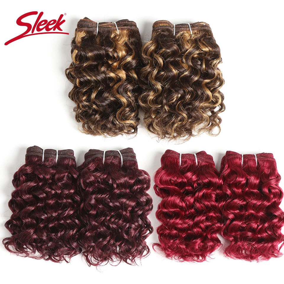 Sleek Brazilian Curly Human Hair Double Drawn Brown 2# 33# Red 99J Burg 3 Bundles Remy Hair Extension One Lot
