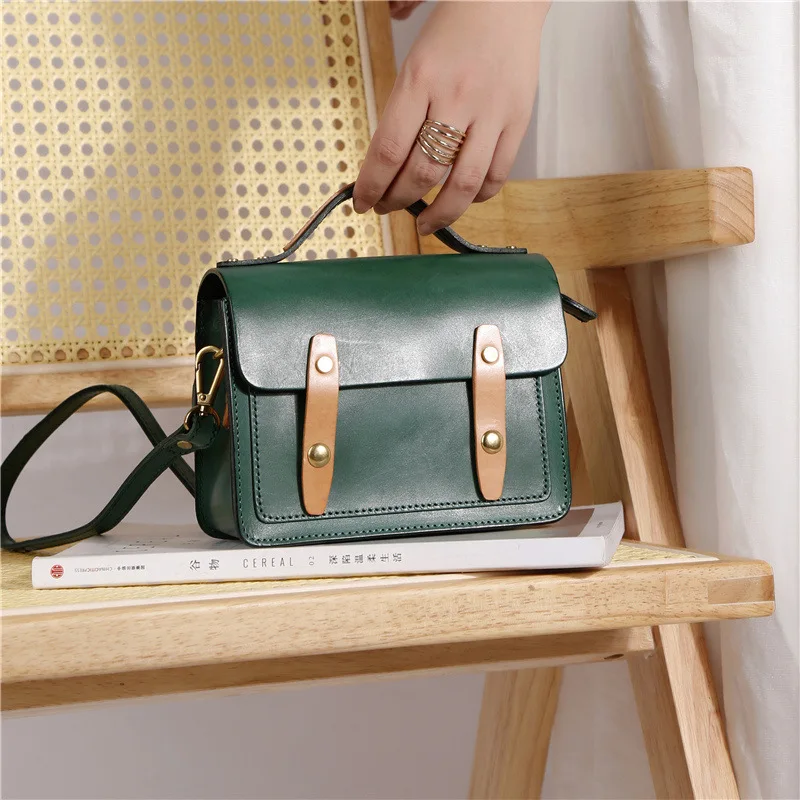 

Johnature Vintage Genuine Leather Women Messenger Bag Simple Handbag Natural Cowhide Versatile Small Shoulder & Crossbody Bags